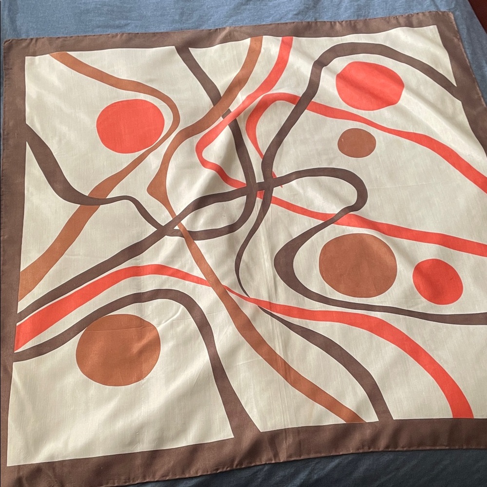 Givenchy Abstract Dot & Swirl Silk Scarf in Cream, Brown & Coral